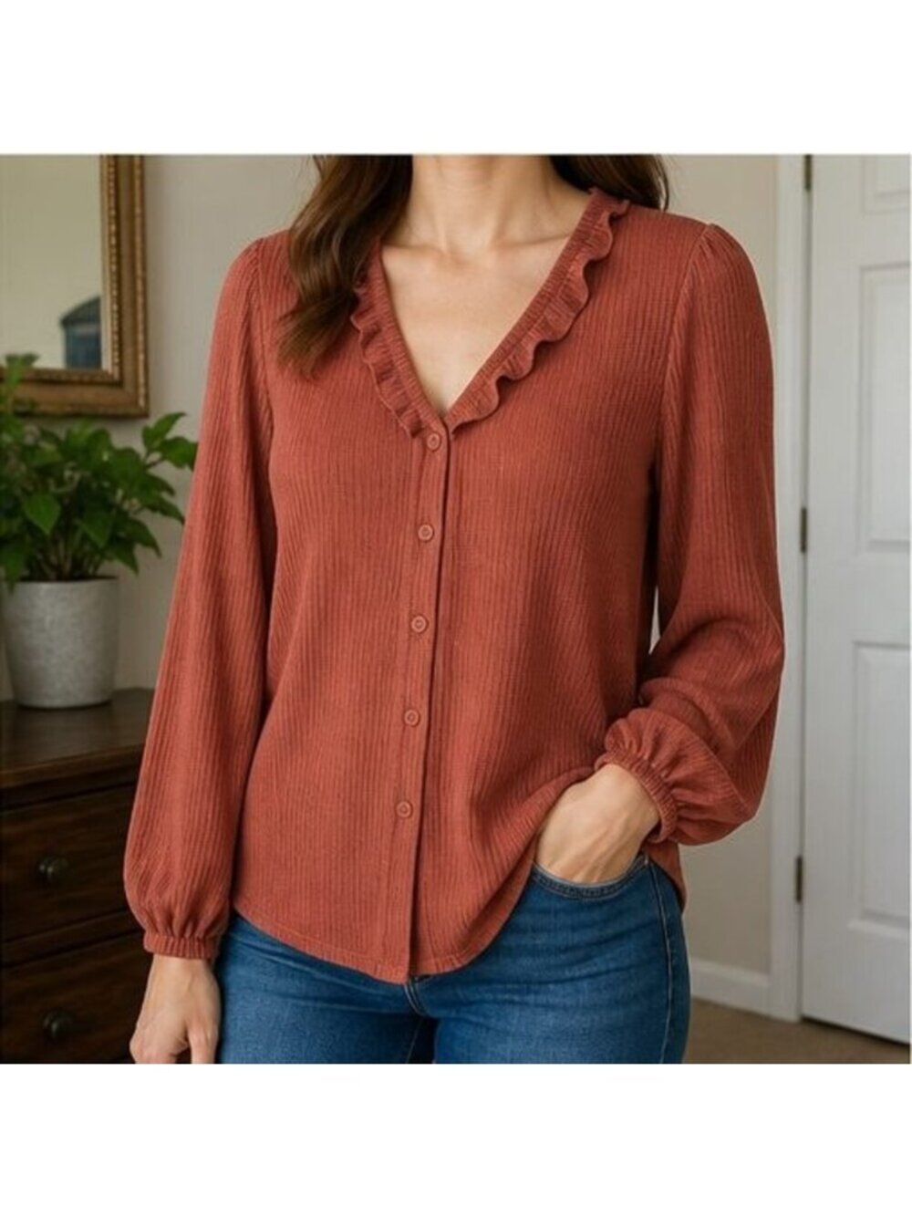 Rust Ruffle Blouse - Picture 2 of 6
